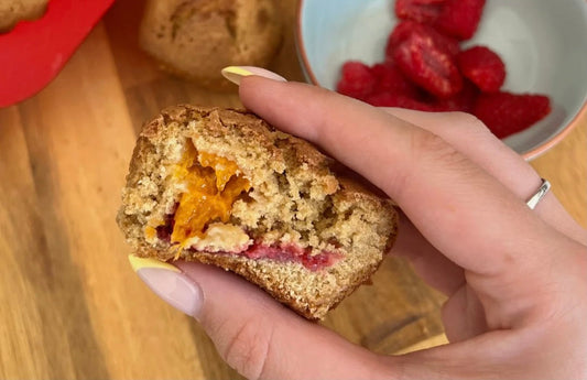 Muffins à la farine de millet, framboise & abricot