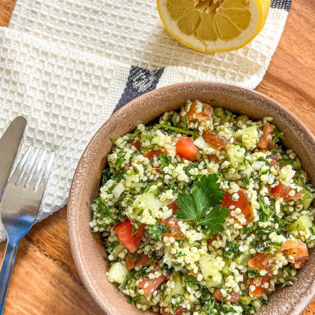 Taboulé de sorgho concombre, persil et menthe