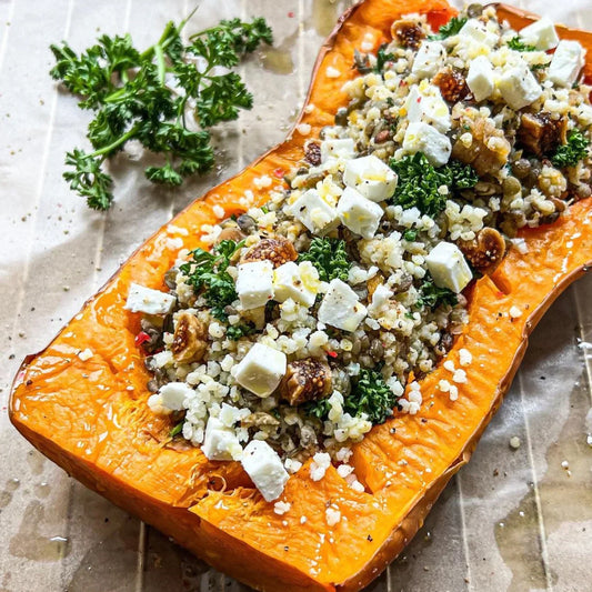Butternut farci au millet décortiqué & lentilles