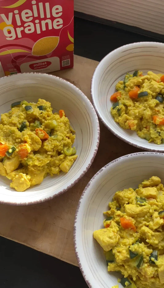 One pot millet et poulet, curry, coco