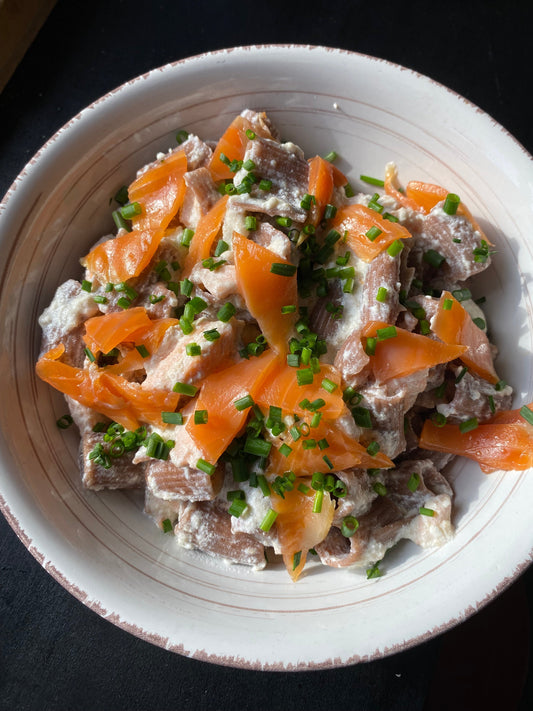 Mezze maniche au saumon & ricotta citron