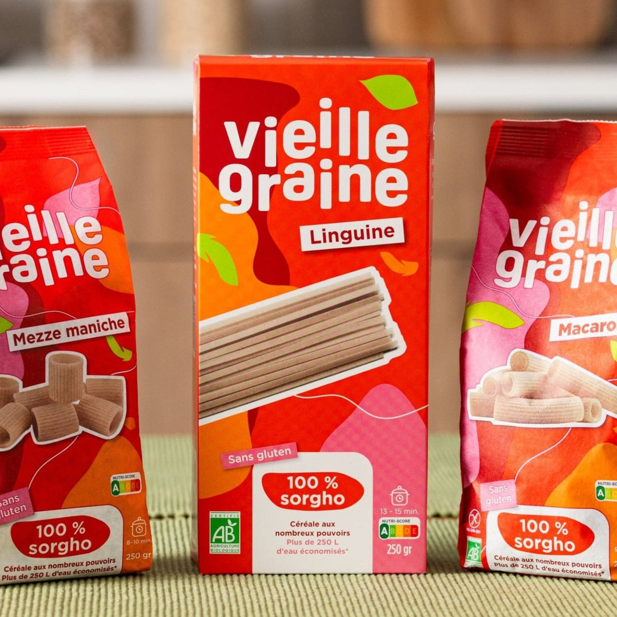pates sorgho linguine mezze maniche macaroni sans gluten bio vieille graine