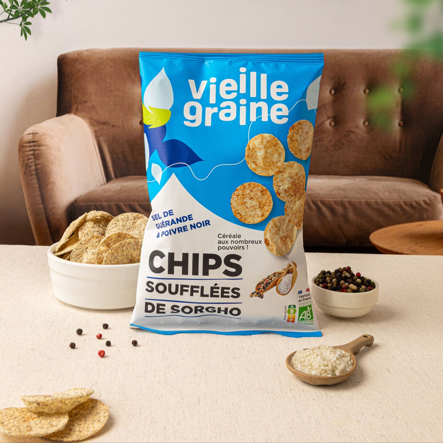 Chips soufflées de sorgho : sel & poivre