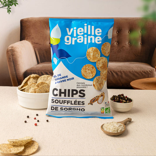 Chips soufflées de sorgho : sel & poivre