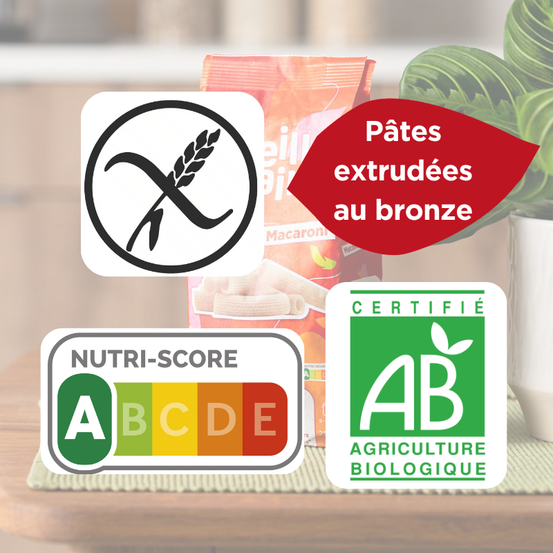 Macaroni 100% sorgho - Pâtes extrudées au bronze Bio, sans gluten et nutriscore A