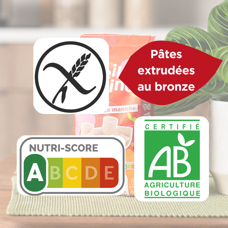 Mezze Maniche 100% sorgho - Pâtes extrudées au bronze Bio, sans gluten et nutriscore A