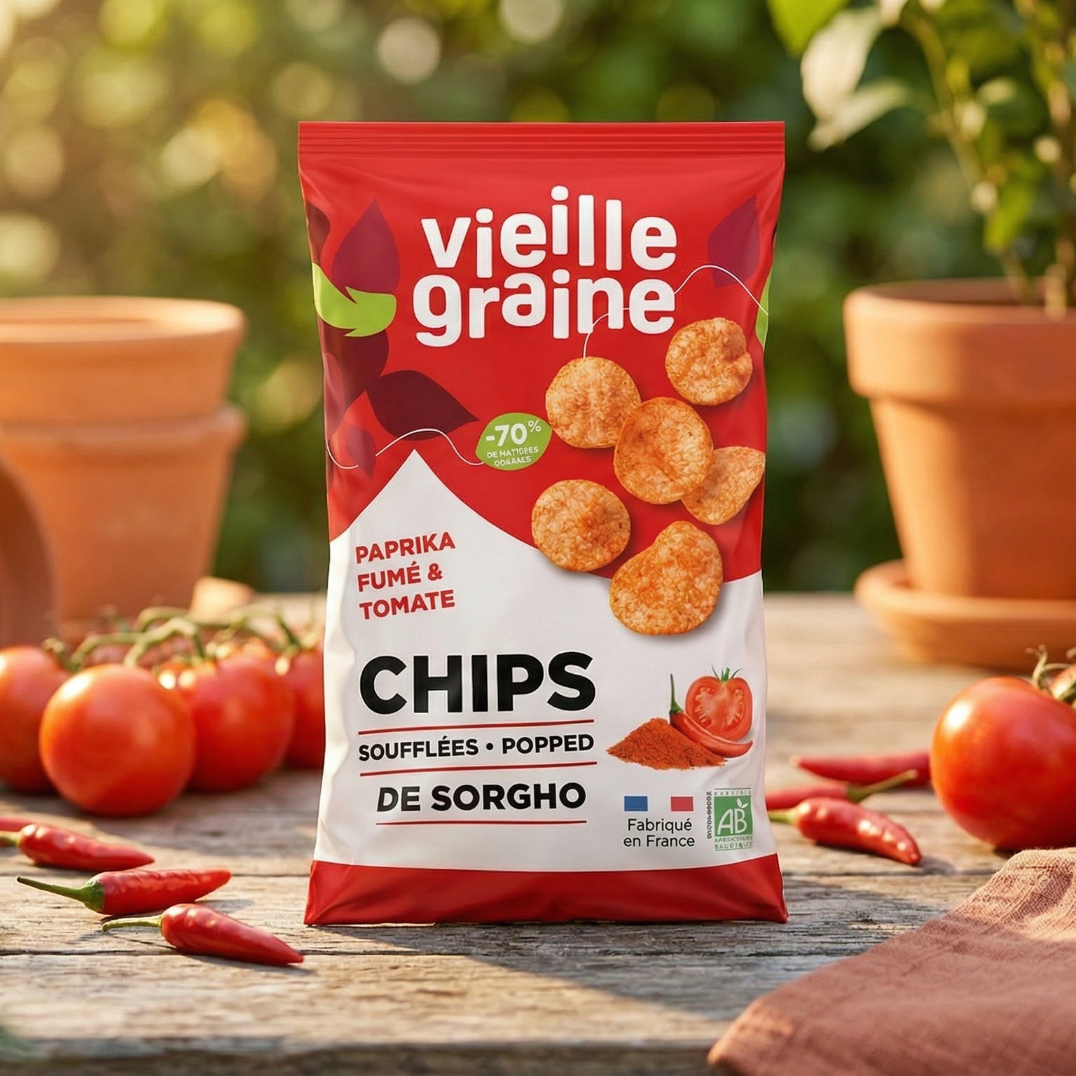 chips sorgho tomate paprika fumé sans gluten bio vieille graine
